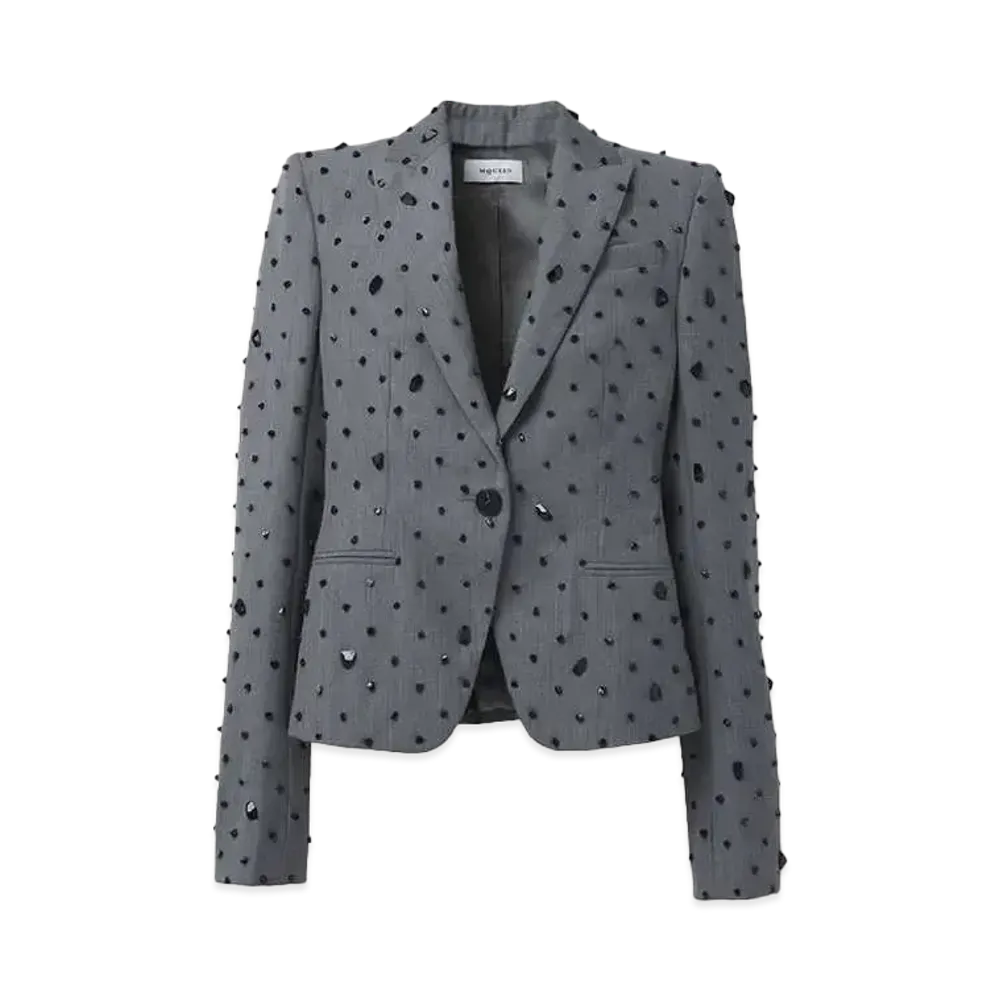 Alexander McQUEEN Cosmic Stone Embroidered Single Breasted Jacket "Gray"