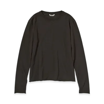 AURALEE Women's Brushed Organic Cotton Cashmere Jersey L/S Tee "Ink Black"