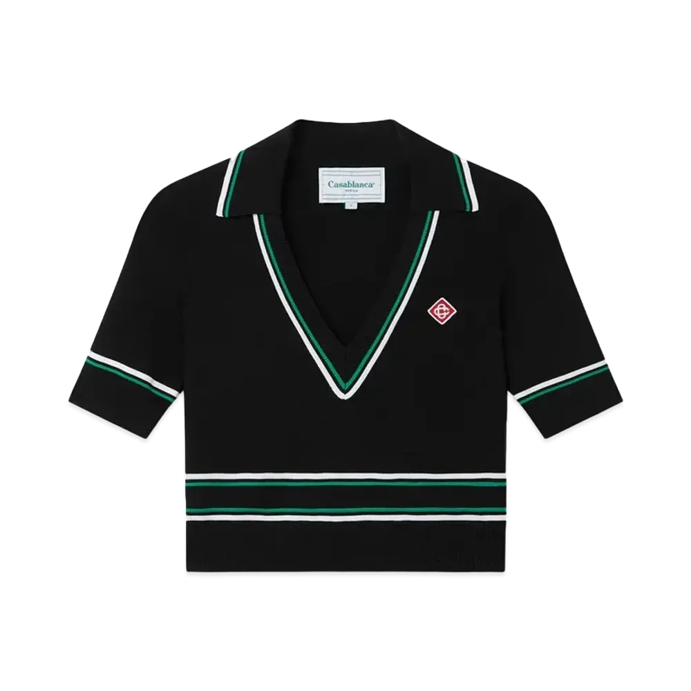 Casablanca Cropped Knit Polo Shirt "Black"