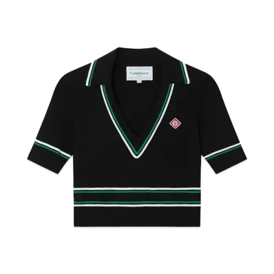 Casablanca Cropped Knit Polo Shirt "Black"