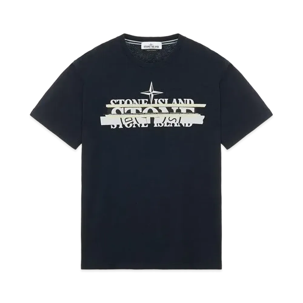 Stone Island 2NS82 COTTON JERSEY 'MIXED MEDIA ONE' PRINT_SLIM FIT "Blue"