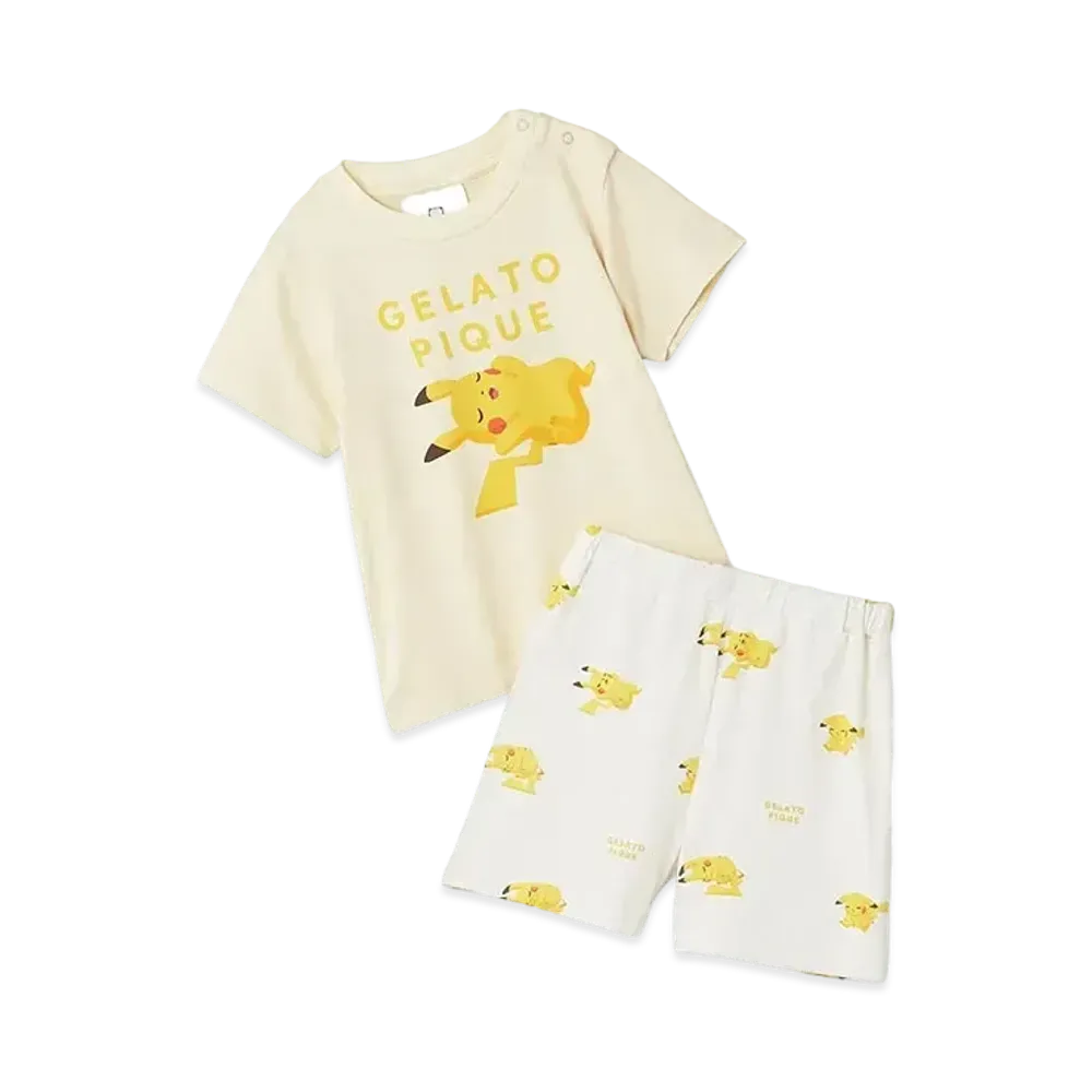 GELATO PIQUE x Pokemon Sleep Baby Cool To The Touch Print T-Shirt & Short Pants Set "Yellow"