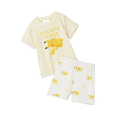 GELATO PIQUE x Pokemon Sleep Baby Cool To The Touch Print T-Shirt & Short Pants Set "Yellow"