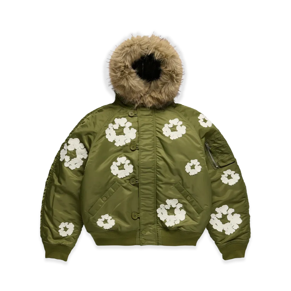 DENIM TEARS Cotton Wreath Chainstitch N-2B Flight Jacket "Military Green"