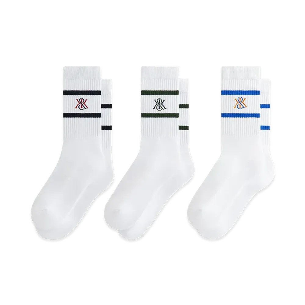 Kith 3-Pack K Crest Striped Cotton Crew Socks "White"