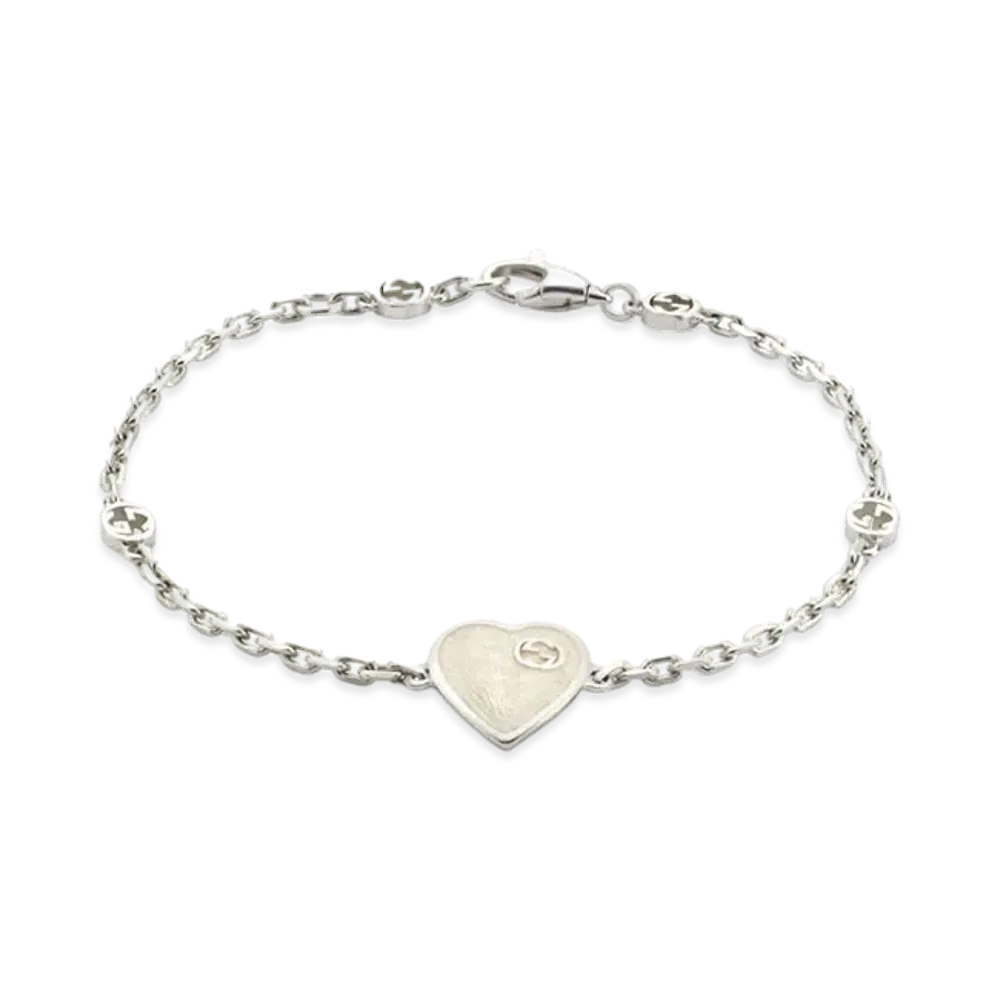 GUCCI Heart Bracelet with Interlocking G "Mother of Pearl/Silver"