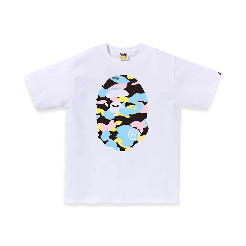 A BATHING APE New Multi Camo Big Ape Head Tee "White"