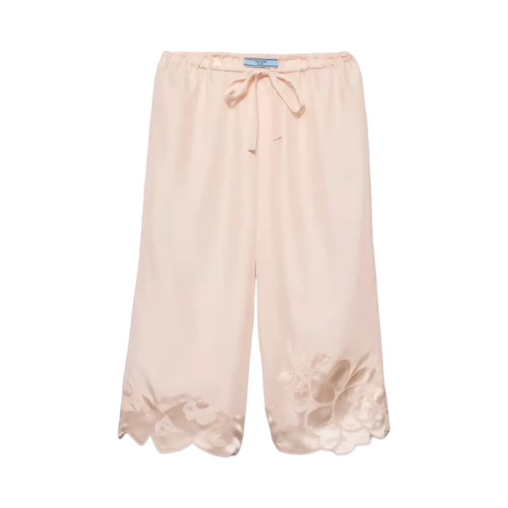 PRADA Women's Embroidered Habutai Silk Bermudas "Pink"
