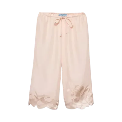 PRADA Women's Embroidered Habutai Silk Bermudas "Pink"