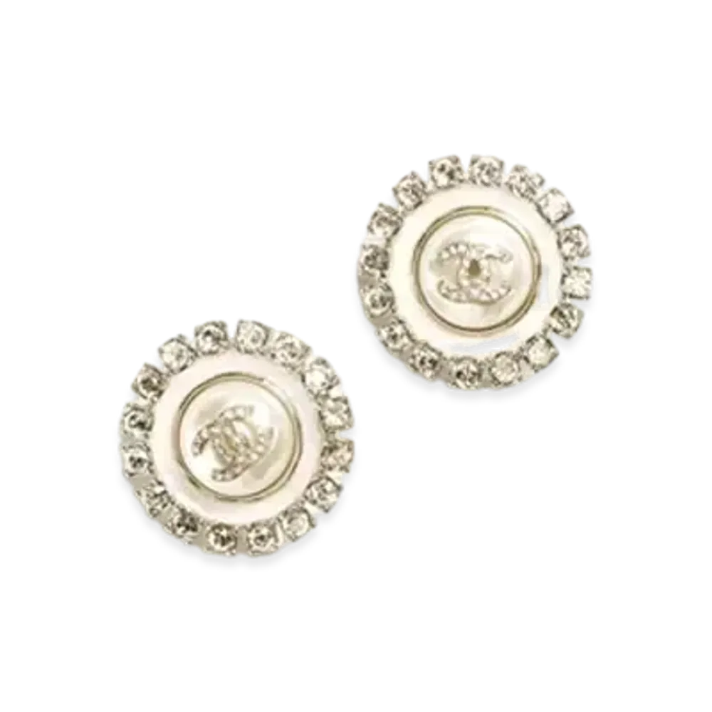 CHANEL Stud Earrings Metal, Resin, Glass Pearls & Strass "Gold/Pearly White/Crystal"