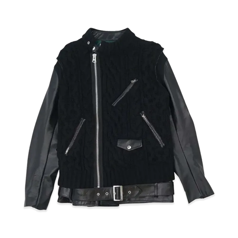 sacai x UNDERCOVER 20th Anniversary Knit-panelled Riders Jacket "Black"
