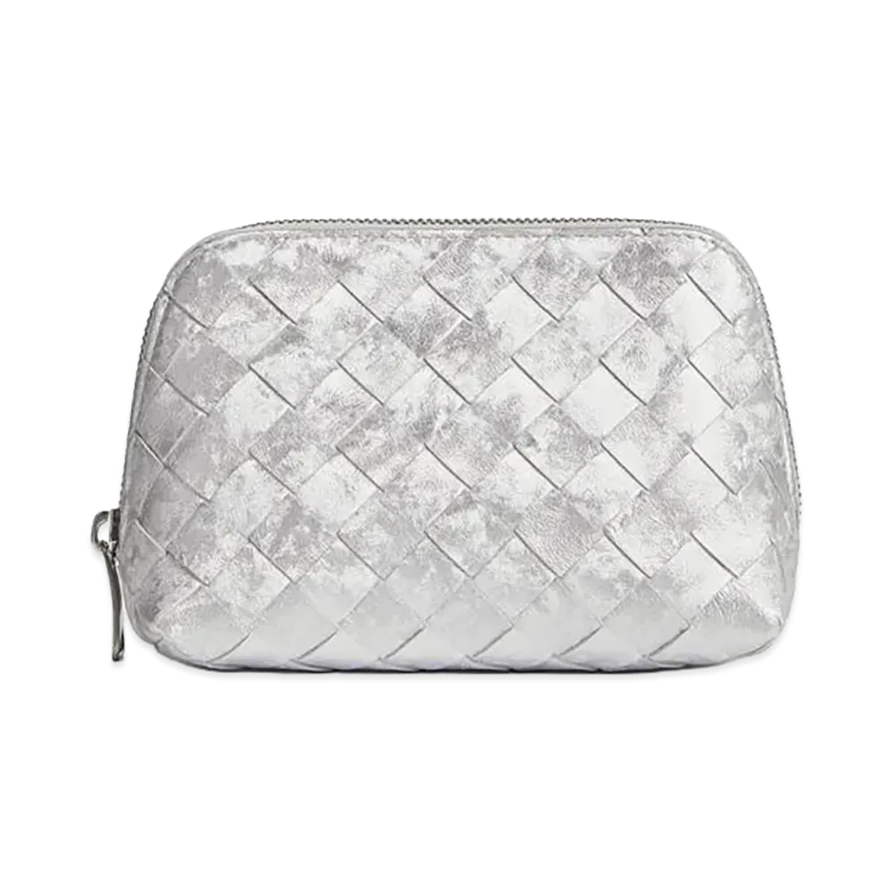 Bottega Veneta Intrecciato Small Beauty Pouch "Silver"