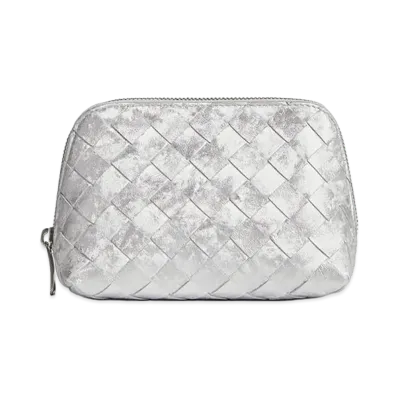 Bottega Veneta Intrecciato Small Beauty Pouch "Silver"