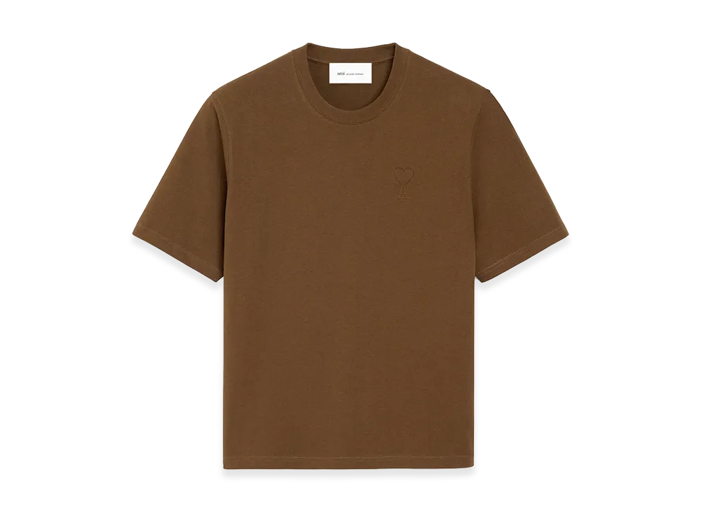 AMI PARIS Cotton T-Shirt Embossed Ami De Coeur "Chocolate Brown"