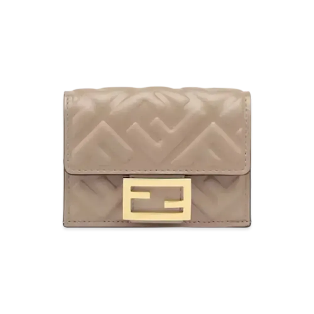 FENDI Baguette Micro Trifold Nappa Leather Wallet "Gray"