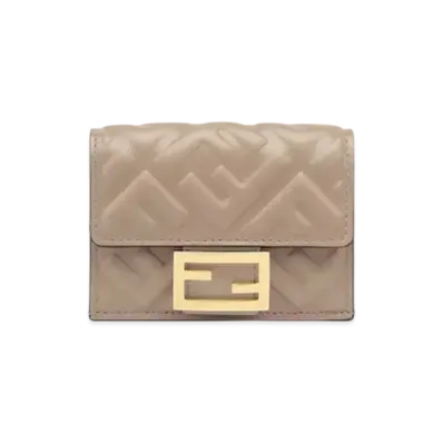 FENDI Baguette Micro Trifold Nappa Leather Wallet "Gray"