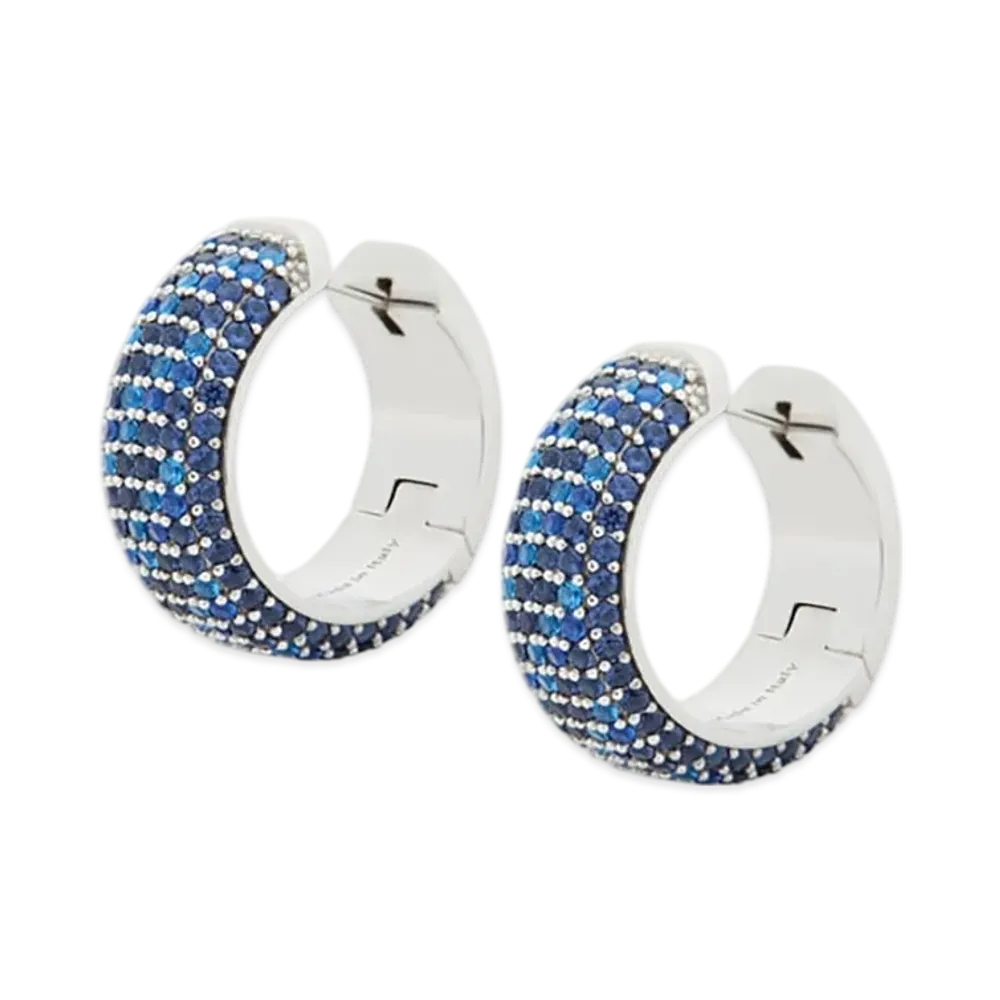 LOEWE Pave Hoop Earrings "Silver/Blue"