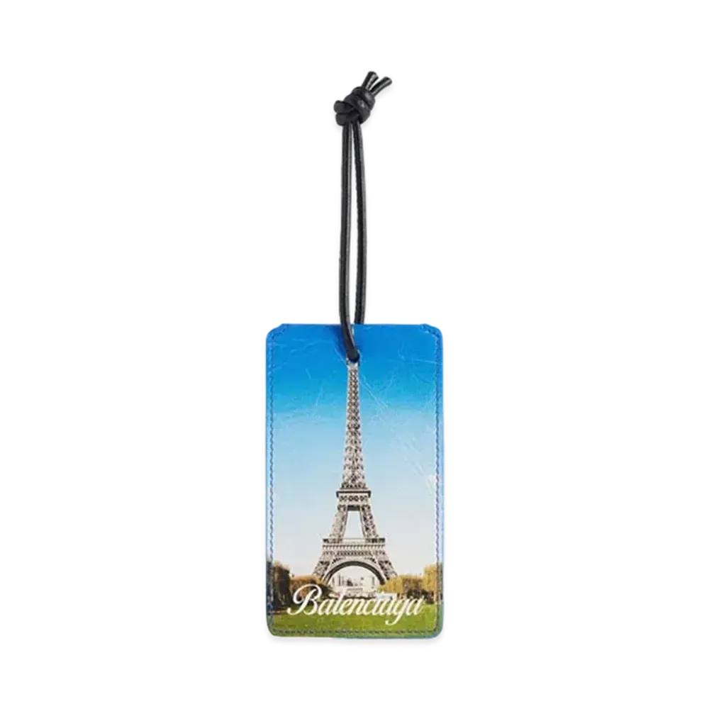 BALENCIAGA Luggage Tag in Eiffel Postcard Printed Arena Lambskin "Multicolor"