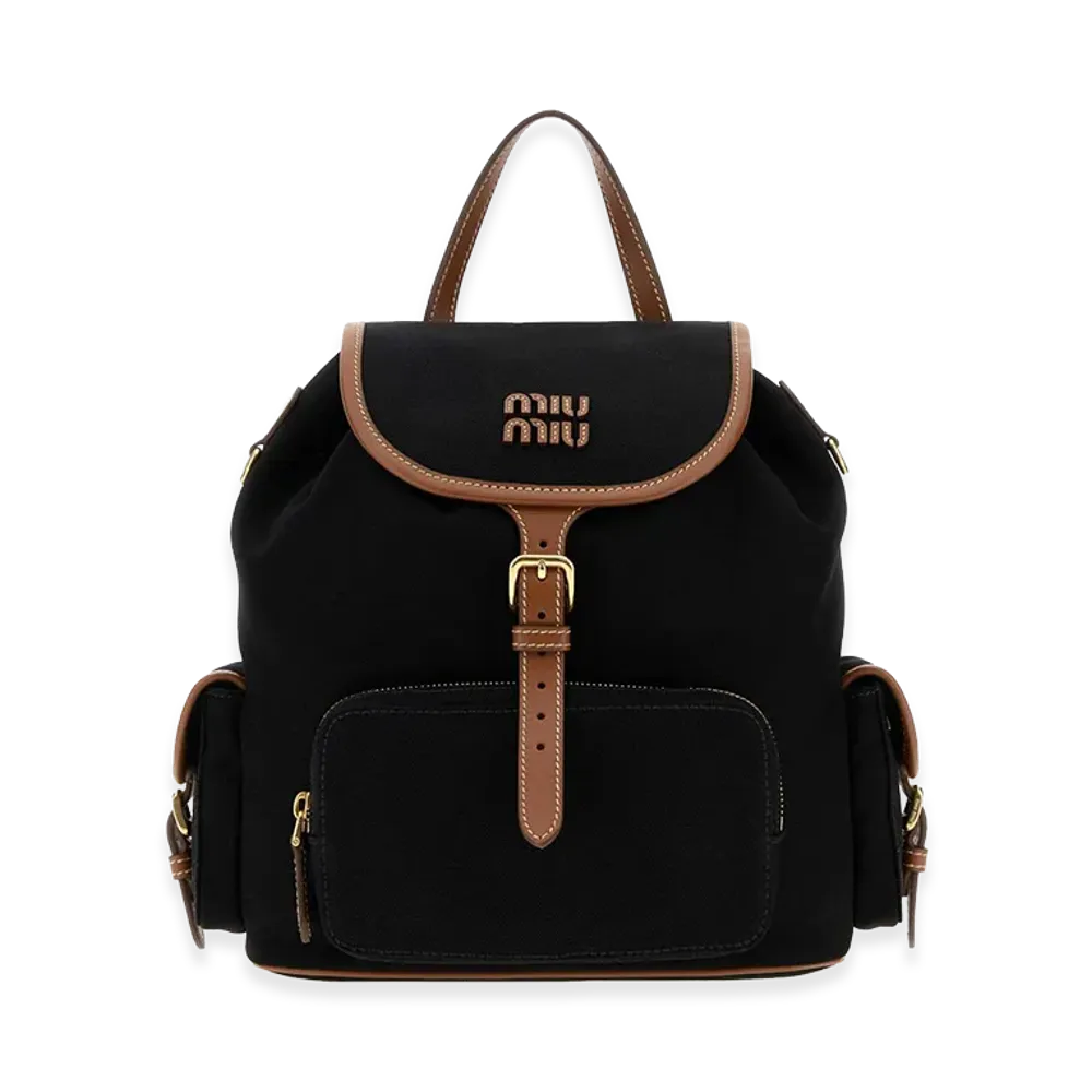 MIU MIU Women's Canvas And Leather Large Backpack "Black"