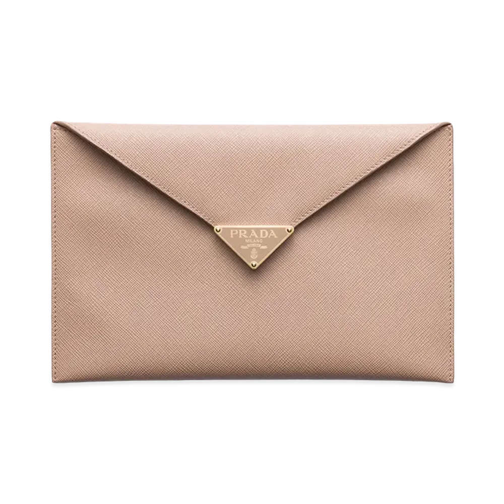 PRADA Saffiano Leather Envelope Clutch "Powder Pink"