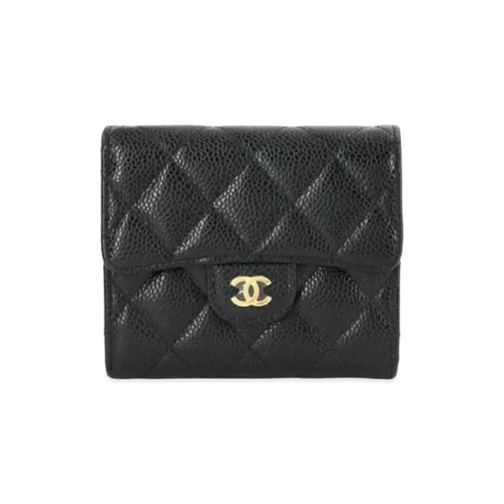 CHANEL Caviar Skin Matelasse Compact Wallet "Black"