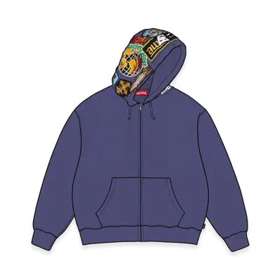 Supreme Patches Zip Up Hooded Sweatshirt "Washed Navy"