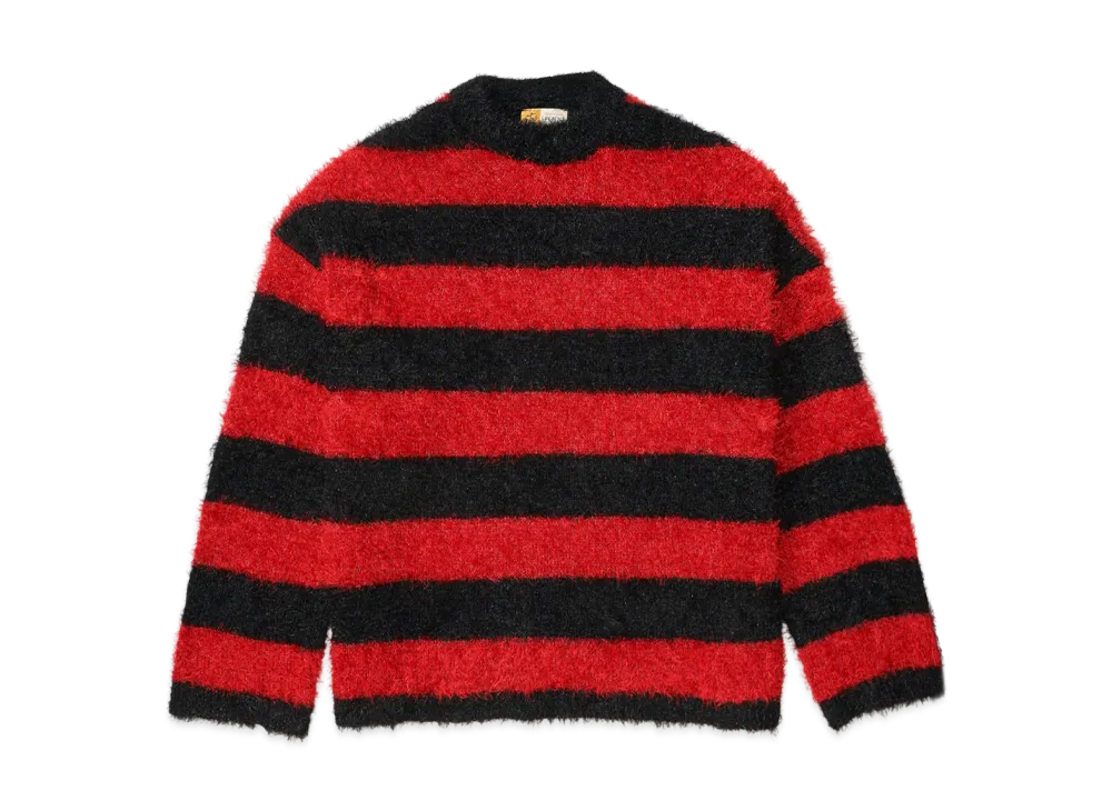 セントマイケル クルーネック ニット グリッター ボーダー "ブラック/レッド"