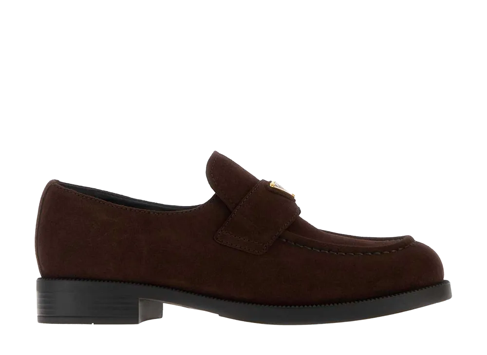 PRADA Women's Dark Suede Loafers "Brown"