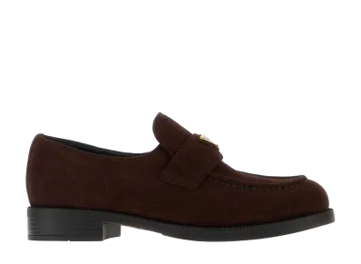 PRADA Women's Dark Suede Loafers "Brown"