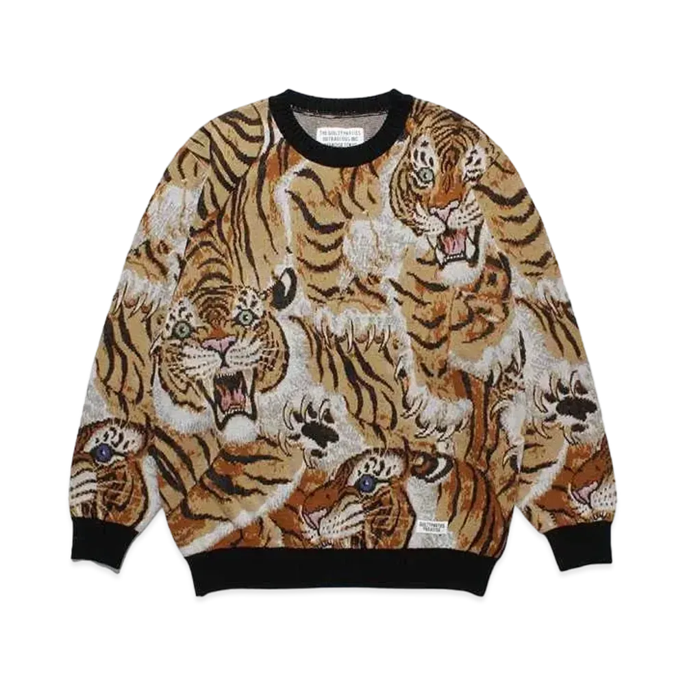 WACKO MARIA Tim Lehi / One Hundred Tigers Jacquard Sweater "Beige"