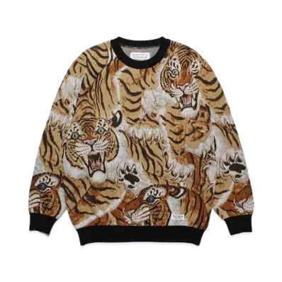 WACKO MARIA Tim Lehi / One Hundred Tigers Jacquard Sweater "Beige"