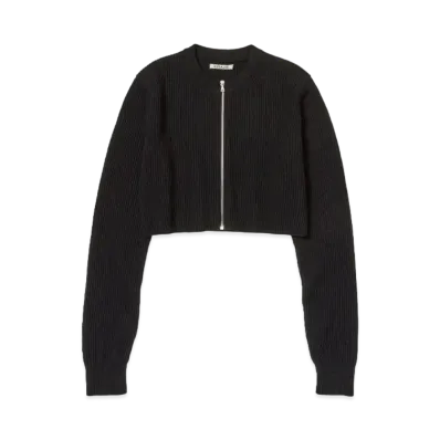 AURALEE Super Fine Wool Rib Knit Zip Short Cardigan "Black"