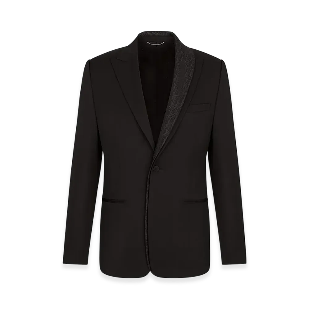 Dior Oblique Asymmetric Jacket with Shawl Collar Wool Twill "Black"