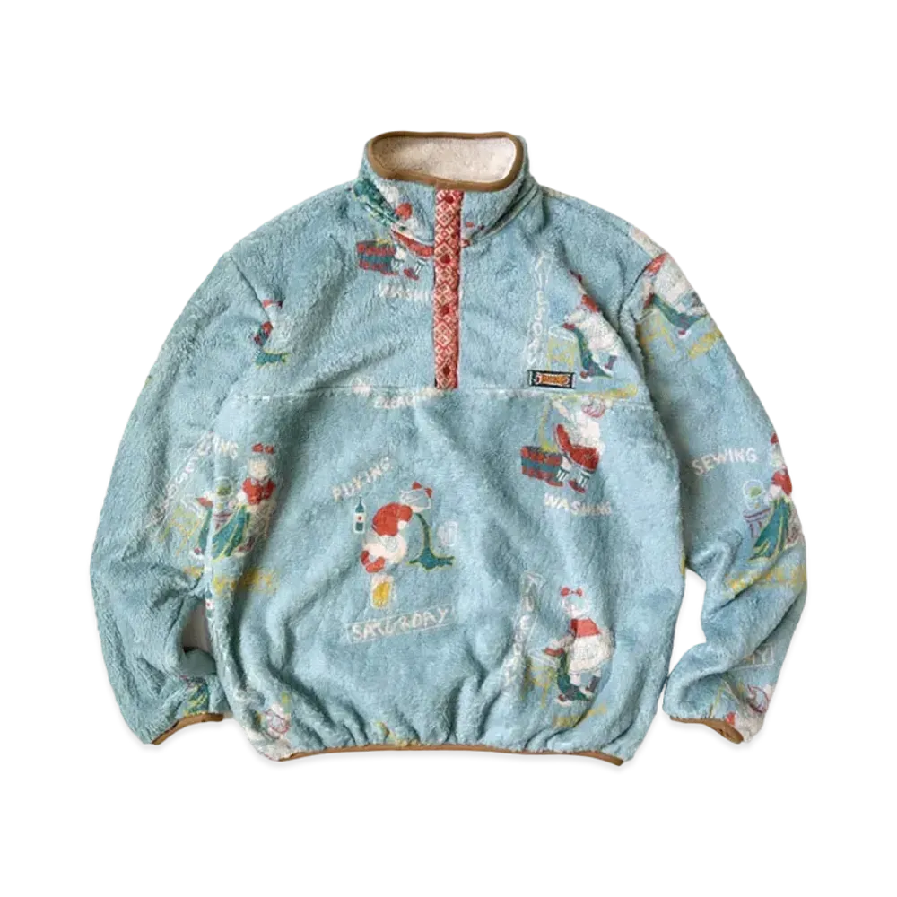 KAPITAL COUNTRY CALENDAR PATTERN FLEECE SNAP T "Sax"