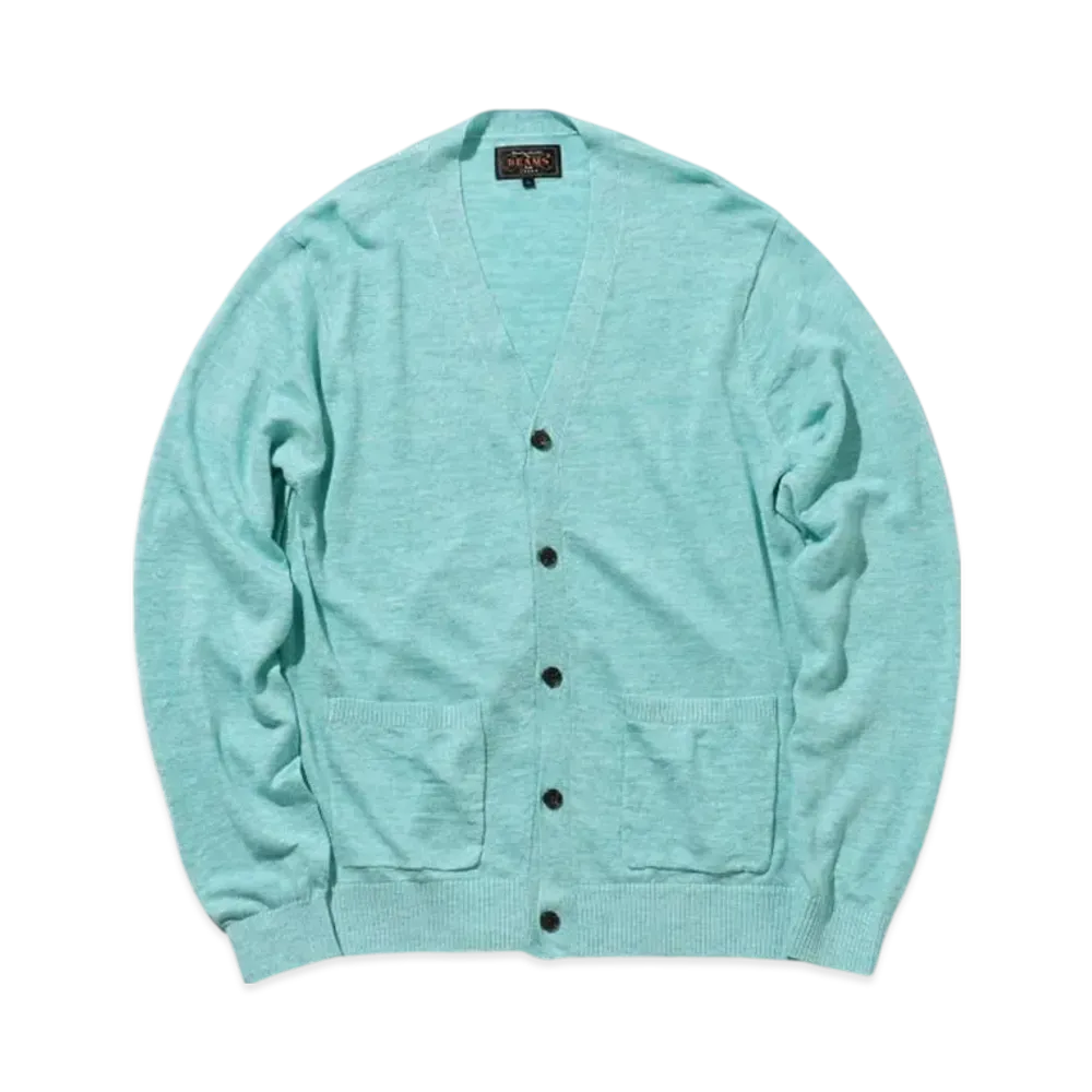 BEAMS Cardigan Linen "Sax"