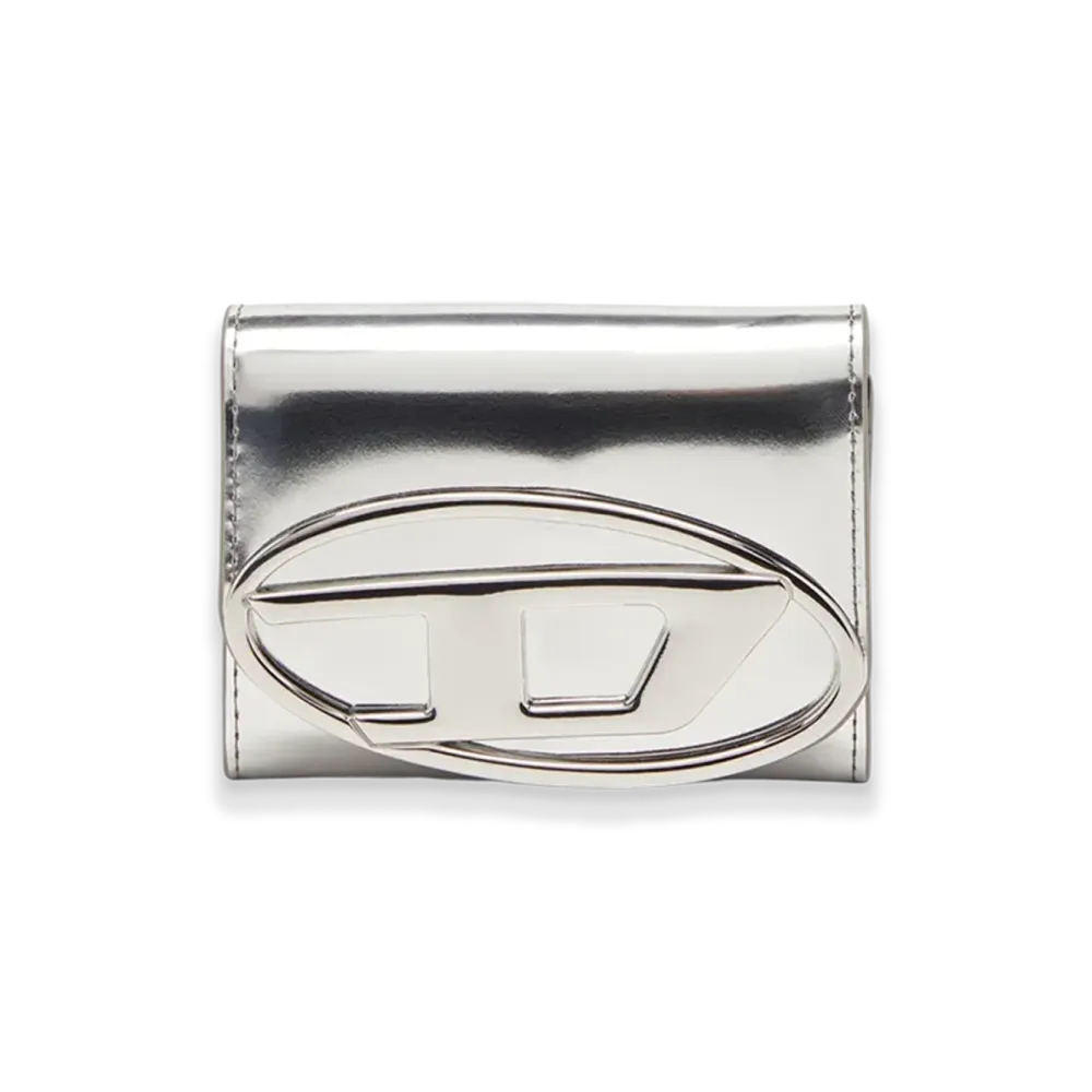 Diesel 1Dr Card Holder Bi-Fold Zip Iii Bi-Fold Card Holder In Mirrored Leather "Silver"