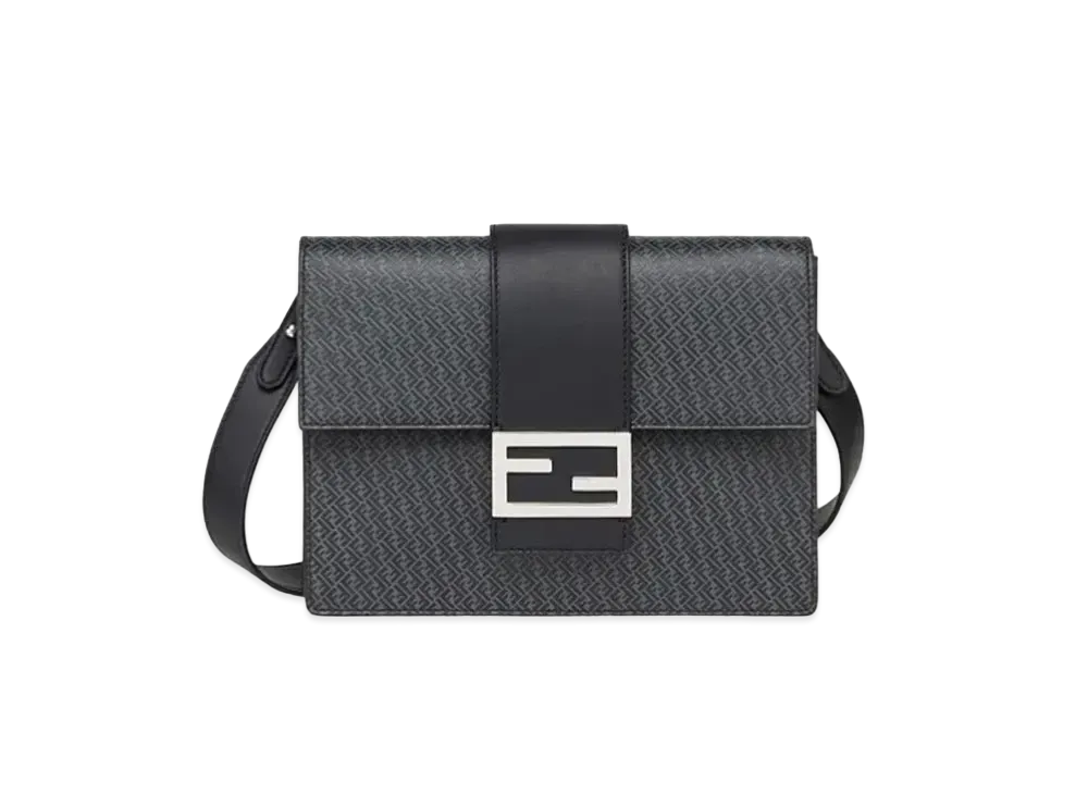FENDI Flat Baguette Dark Leather Bag "Gray"