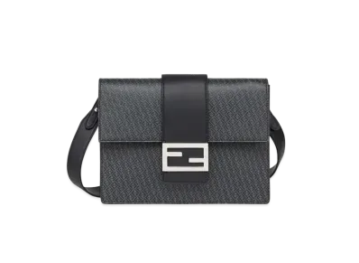 FENDI Flat Baguette Dark Leather Bag "Gray"