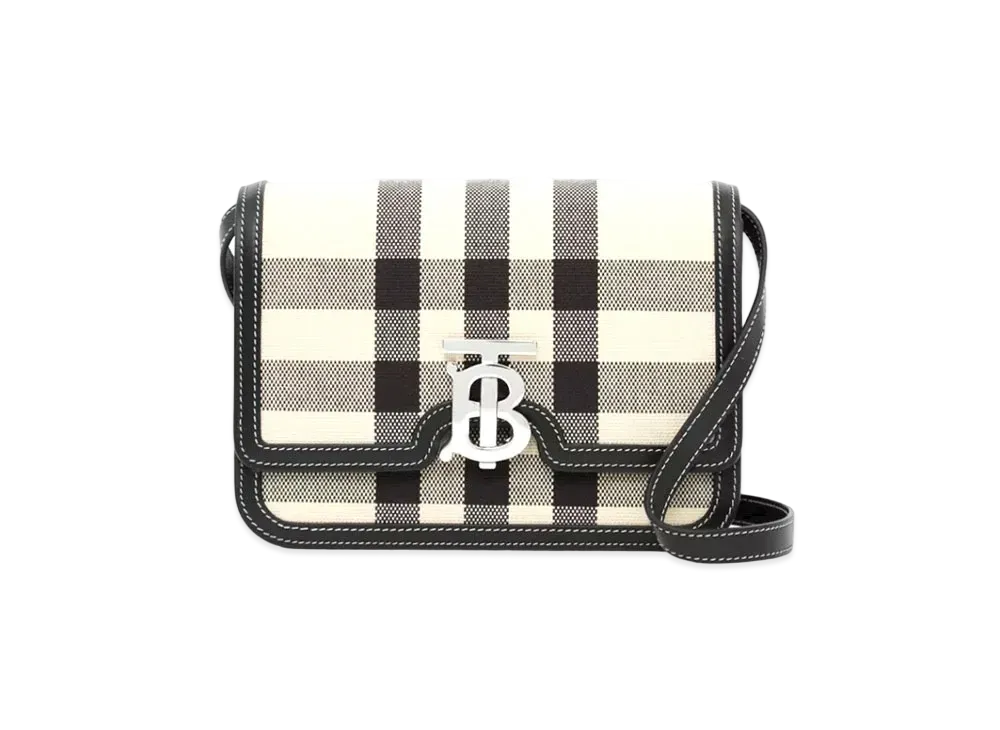 Burberry Small Check Canvas & Leather TB Bag "Butter Beige/Black"