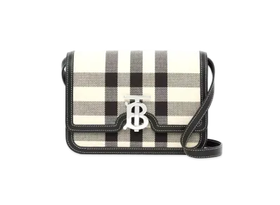 Burberry Small Check Canvas & Leather TB Bag "Butter Beige/Black"