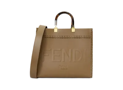 FENDI Sunshine Medium Leather Shopper Decor Stitch "Beige"