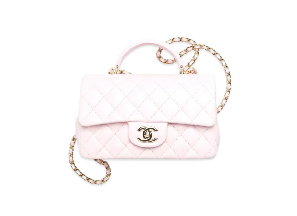 CHANEL Top Handle Mini Flap Bag Lambskin "Pink"