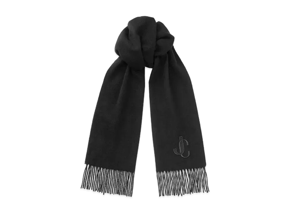 Jimmy Choo Charles Recycled Cashmere Scarf With JC Embroidery "Black"