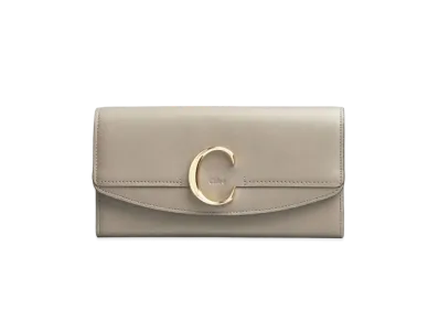 Chloe Chloe Long Wallet With Flap In Shiny Calfskin "Motty Grey"
