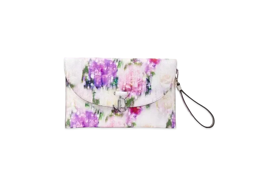 JIMMY CHOO JC ENVELOPE POUCH Seasonal Print Soft Grainy Carflazer Pouch With JC Logo "Blossom"