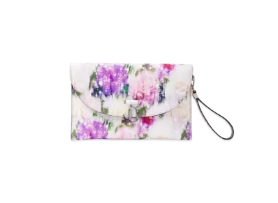 JIMMY CHOO JC ENVELOPE POUCH Seasonal Print Soft Grainy Carflazer Pouch With JC Logo "Blossom"