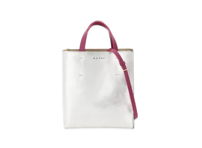 Marni Silver Black Fuchsia Metallic Leather Small Museo Soft Bag "Silver/Black/Orchid"