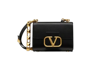 Valentino Stud Sign Grainy Calfskin Shoulder Bag "Black"