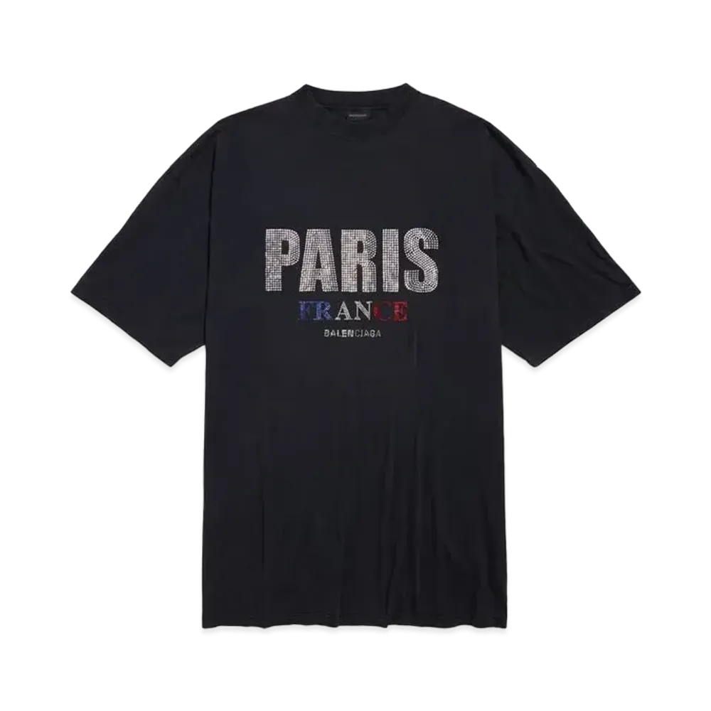 BALENCIAGA Paris Strass T-Shirt Dress in Thin Jersey "Black"