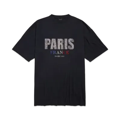 BALENCIAGA Paris Strass T-Shirt Dress in Thin Jersey "Black"